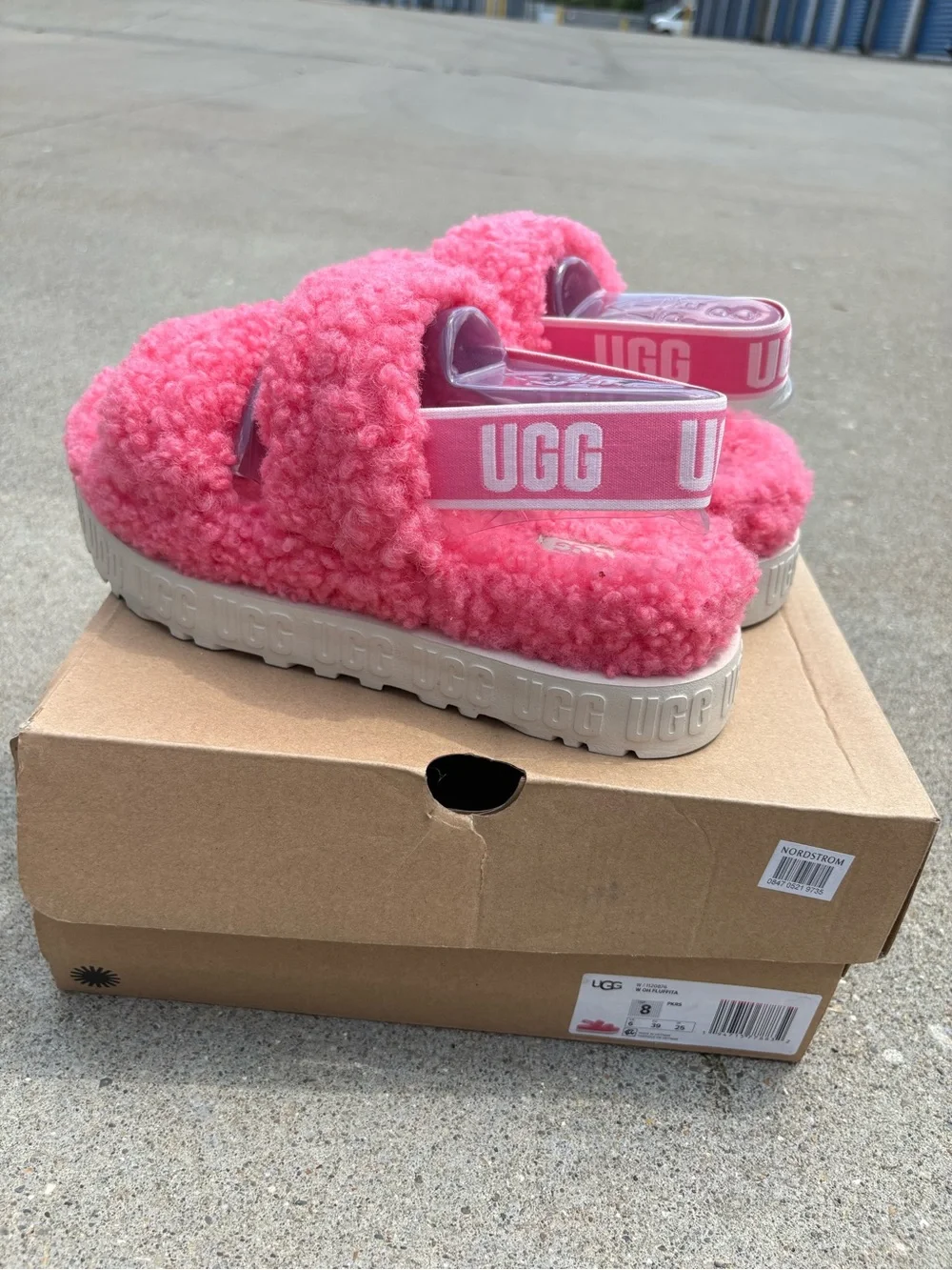 UGG Women Pink Fluff Slide Sandals